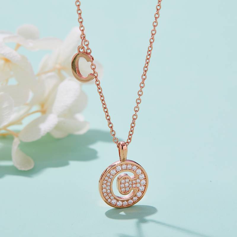 C pendant S925 silver plated rose gold Moissanite diamond light luxury letter necklace